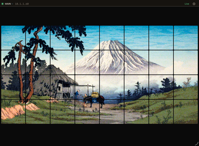 A Companion page whose buttons tile a single woodblock print across the whole grid, rendered on iPad.